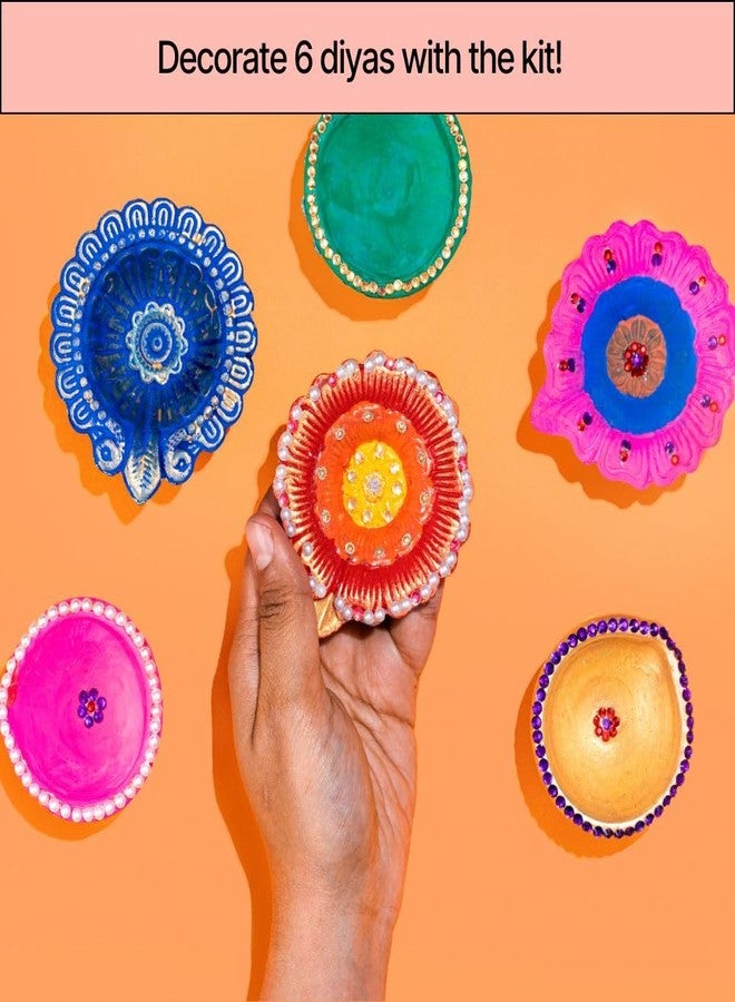 KITSTERS DIY Diya Decoration Kit | Design Diyas for Festivals - Diwali | Poster Paint - Paintbrush - Mirrors - Rhinestones | Gifting Items | Activity Kids & Adults | Detailed Video Workshop Included - Image 5